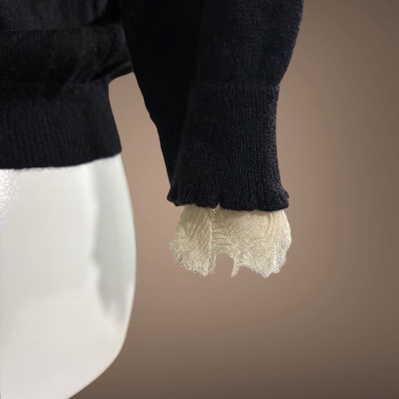 Women's J. Crew Black Quarter Sleeve Cardigan W/Ruffle detail, Wool Blend, Small - Picture 4 of 8